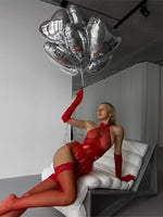 PLAY Red Fishnet Shiny Vinyl Playsuit S