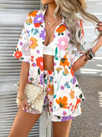 Pompeii Print Casual Holiday Style Floral Contrast Shorts & Top Co-ord Set Pink