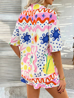 Pompeii Print Casual Holiday Style Floral Contrast Shorts & Top Co-ord Set