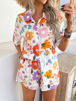 Pompeii Print Casual Holiday Style Floral Contrast Shorts & Top Co-ord Set