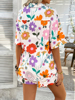 Pompeii Print Casual Holiday Style Floral Contrast Shorts & Top Co-ord Set