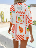 Pompeii Print Casual Holiday Style Floral Contrast Shorts & Top Co-ord Set