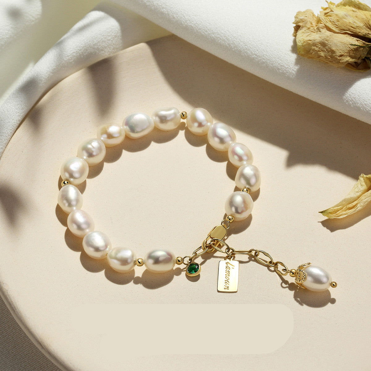 Primrose Natural Pearl & Emerald Zircon Bracelet