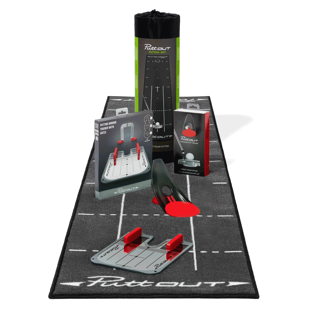 PuttOUT Complete Studio Set Golf Mat GREY RED RED