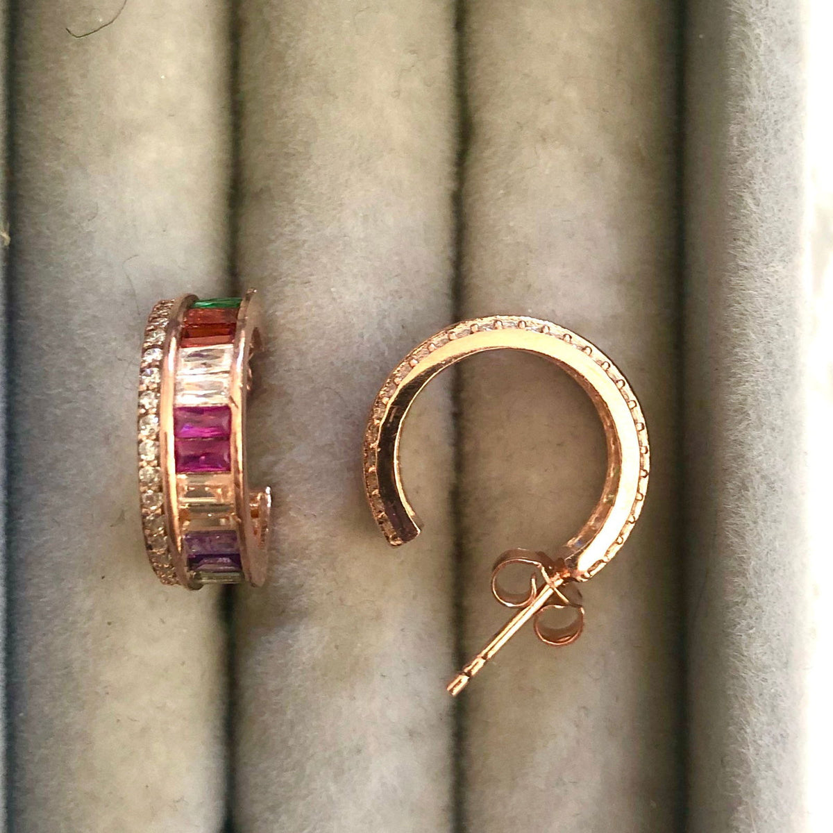 Rainbow Coloured Zircon Rose Gold Earrings