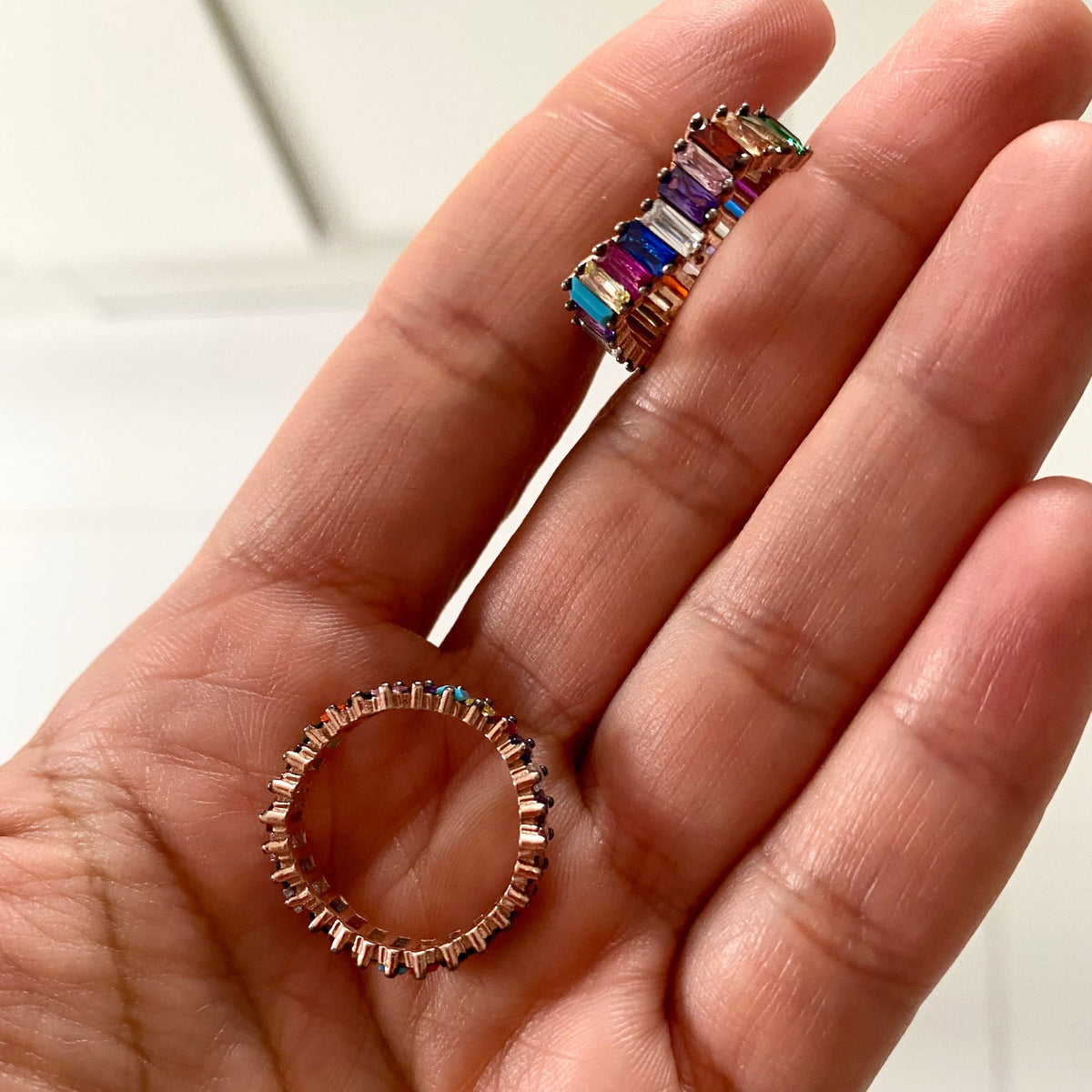 Rainbow rings Wavy Rose gold plated silver