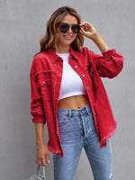 Raw Edge Ripped Denim Casual Jacket Red