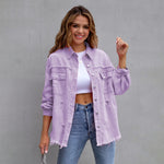 Raw Edge Ripped Denim Casual Jacket Lavender