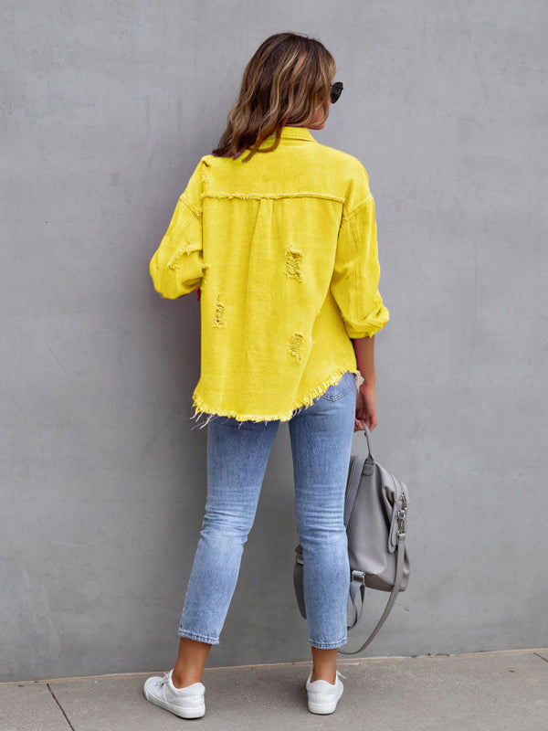 Raw Edge Ripped Denim Casual Jacket