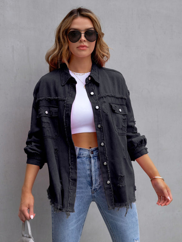 Raw Edge Ripped Denim Casual Jacket