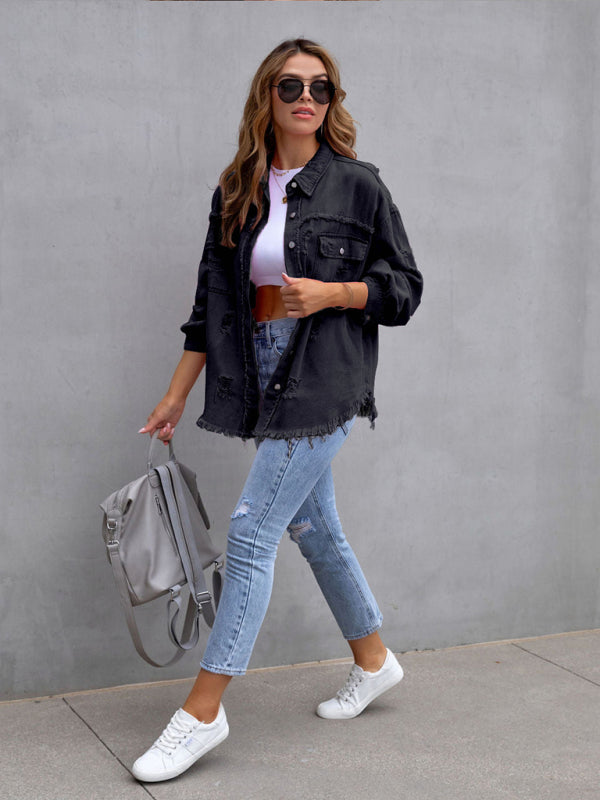 Raw Edge Ripped Denim Casual Jacket