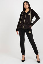 Relevance Ladies’ Velour Loungewear Set with Embroidered Sweatshirt and Tie-Waist Pants black S M