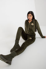 Relevance Ladies’ Velour Loungewear Set with Embroidered Sweatshirt and Tie-Waist Pants green S M