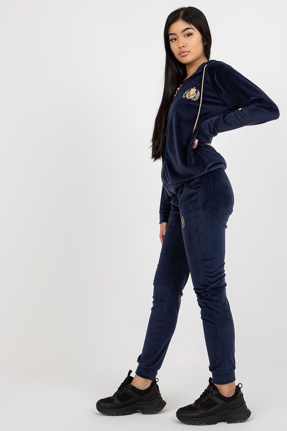 Relevance Ladies’ Velour Loungewear Set with Embroidered Sweatshirt and Tie-Waist Pants