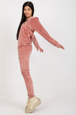 Relevance Ladies’ Velour Loungewear Set with Embroidered Sweatshirt and Tie-Waist Pants