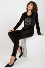 Relevance Velour Loungewear Set with Heart Neckline Blouse and Tie-Waist Pants