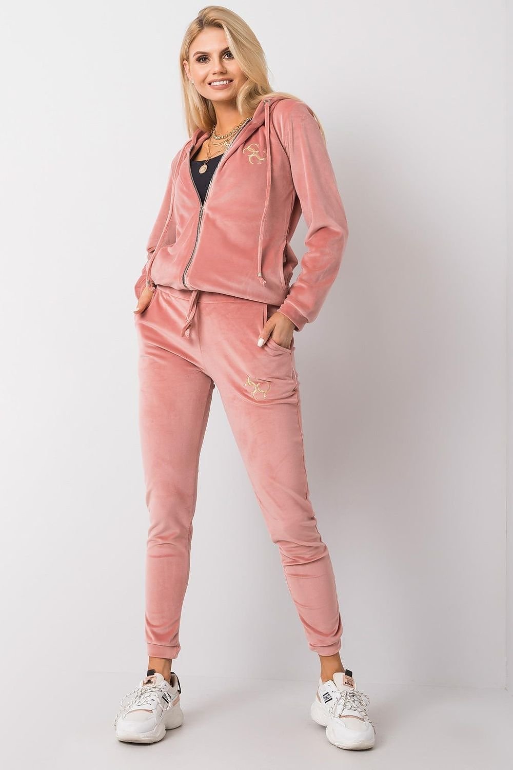 Relevance Velour Loungewear Set with Zip-Up Sweatshirt and Tie-Waist Pants pink S M