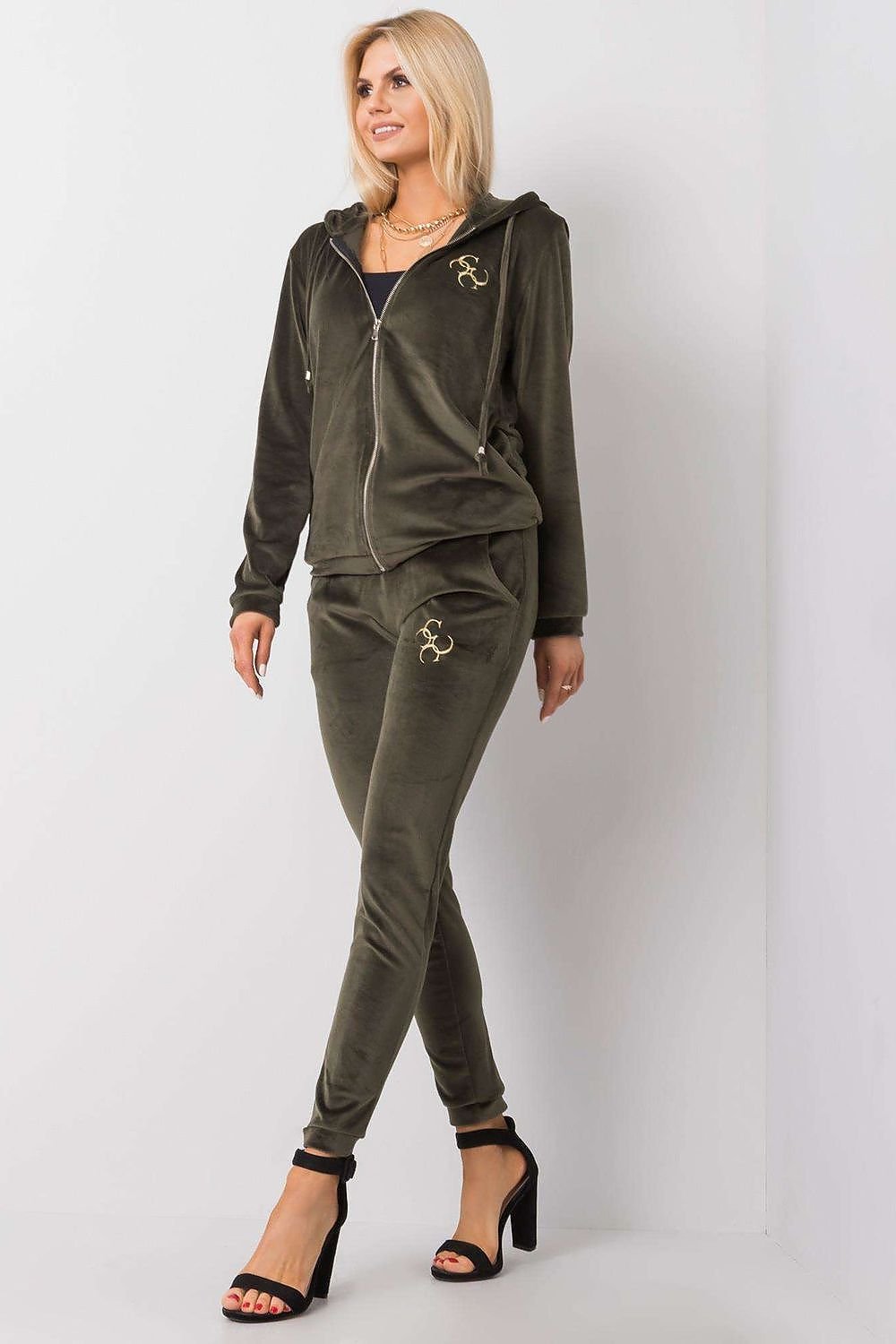 Relevance Velour Loungewear Set with Zip-Up Sweatshirt and Tie-Waist Pants