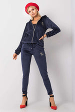 Relevance Velour Loungewear Set with Zip-Up Sweatshirt and Tie-Waist Pants navy blue S M