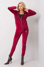 Relevance Velour Loungewear Set with Zip-Up Sweatshirt and Tie-Waist Pants red S M