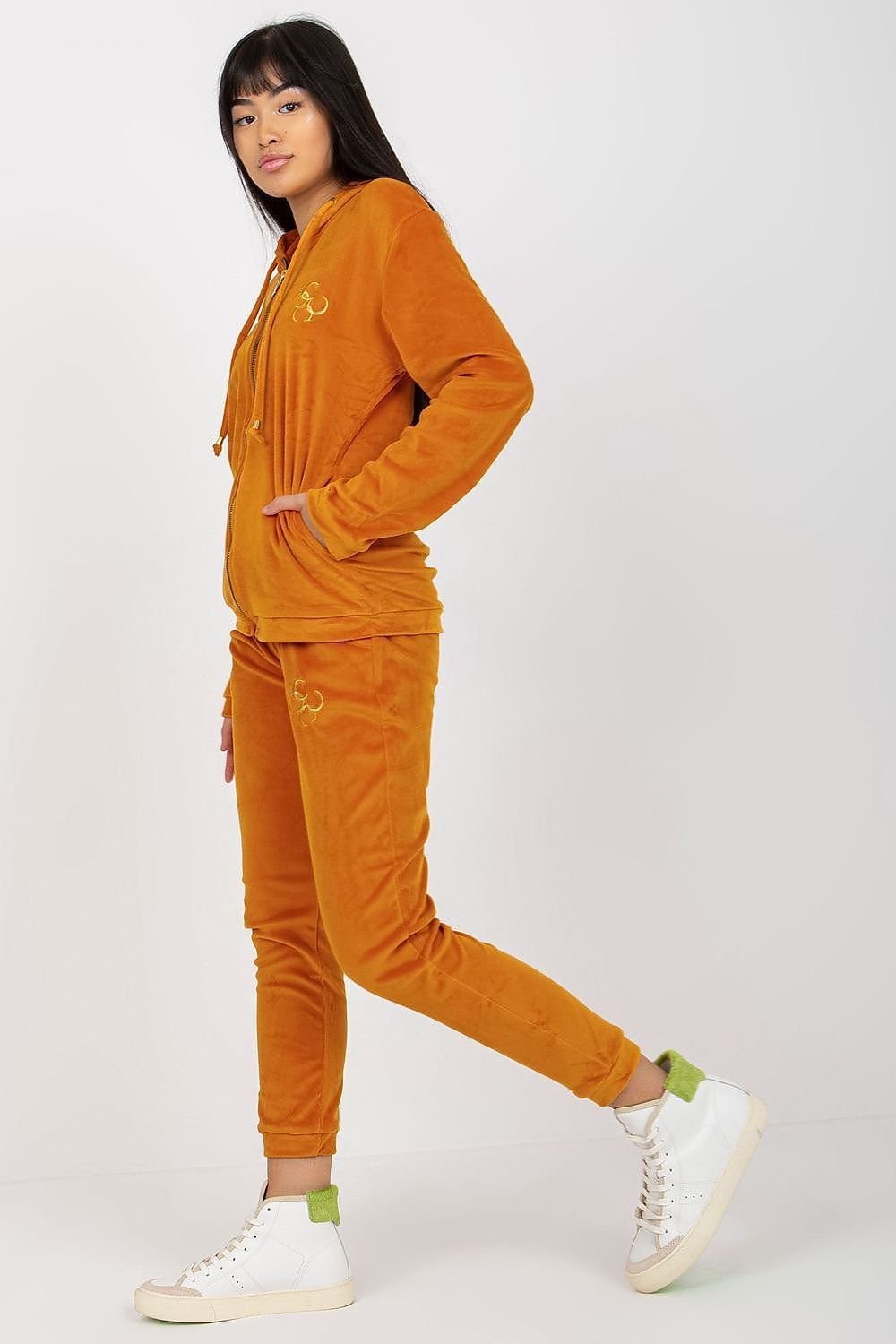 Relevance Velour Loungewear Set with Zip-Up Sweatshirt and Tie-Waist Pants