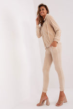 Relevance Velour Loungewear Set with Zip-Up Sweatshirt and Tie-Waist Pants
