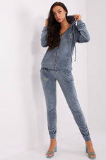 Relevance Velour Loungewear Set with Zip-Up Sweatshirt and Tie-Waist Pants blue 2 S M