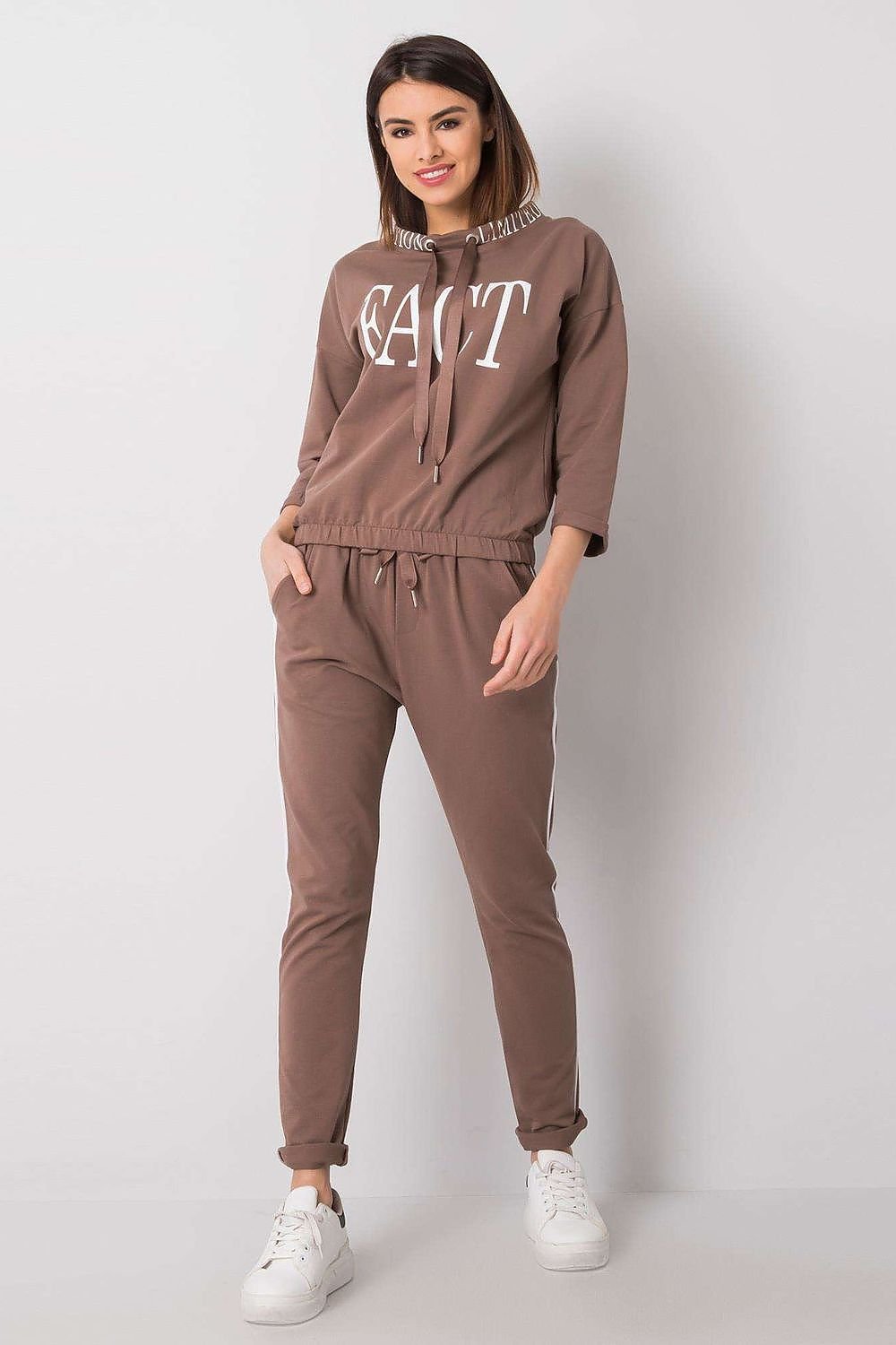 Relevance Women’s Tracksuit Set with ‘Fact’ Slogan brown S M