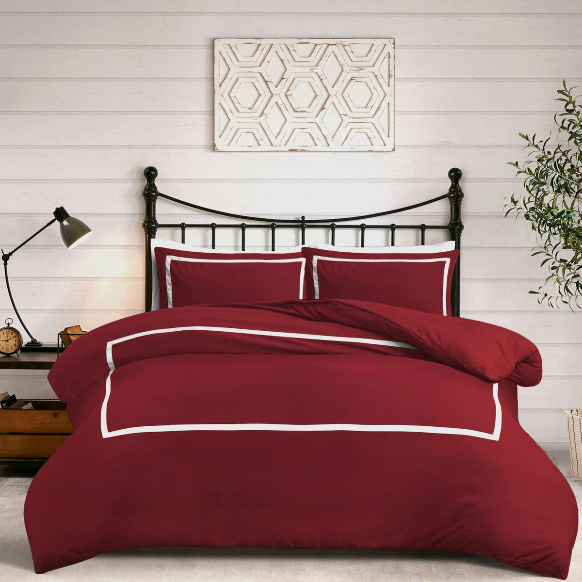 Ribbon Duvet Cover Set Burgundy