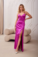Roco Fashion Alessandra Pink Satin Maxi Dress Pink