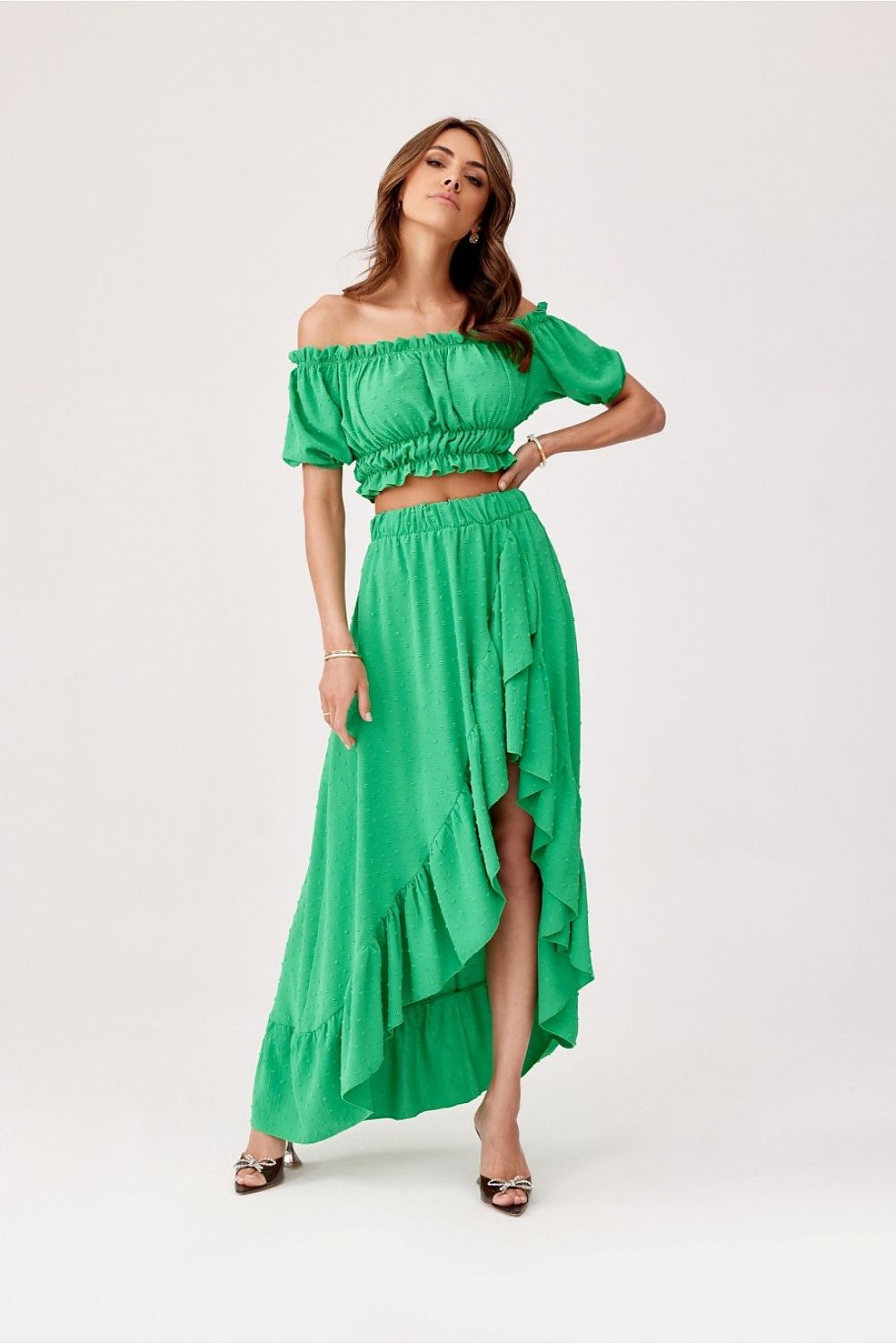 Roco Fashion Asymmetrical Blouse and Skirt Co-Ord Set with Frills