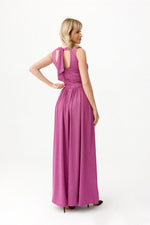 Roco Fashion Brocade Maxi Dress with Tie Back and Envelope Neckline