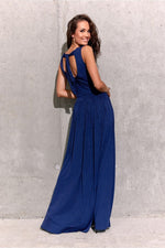 Roco Fashion Brocade Maxi Dress with Tie Back and Envelope Neckline