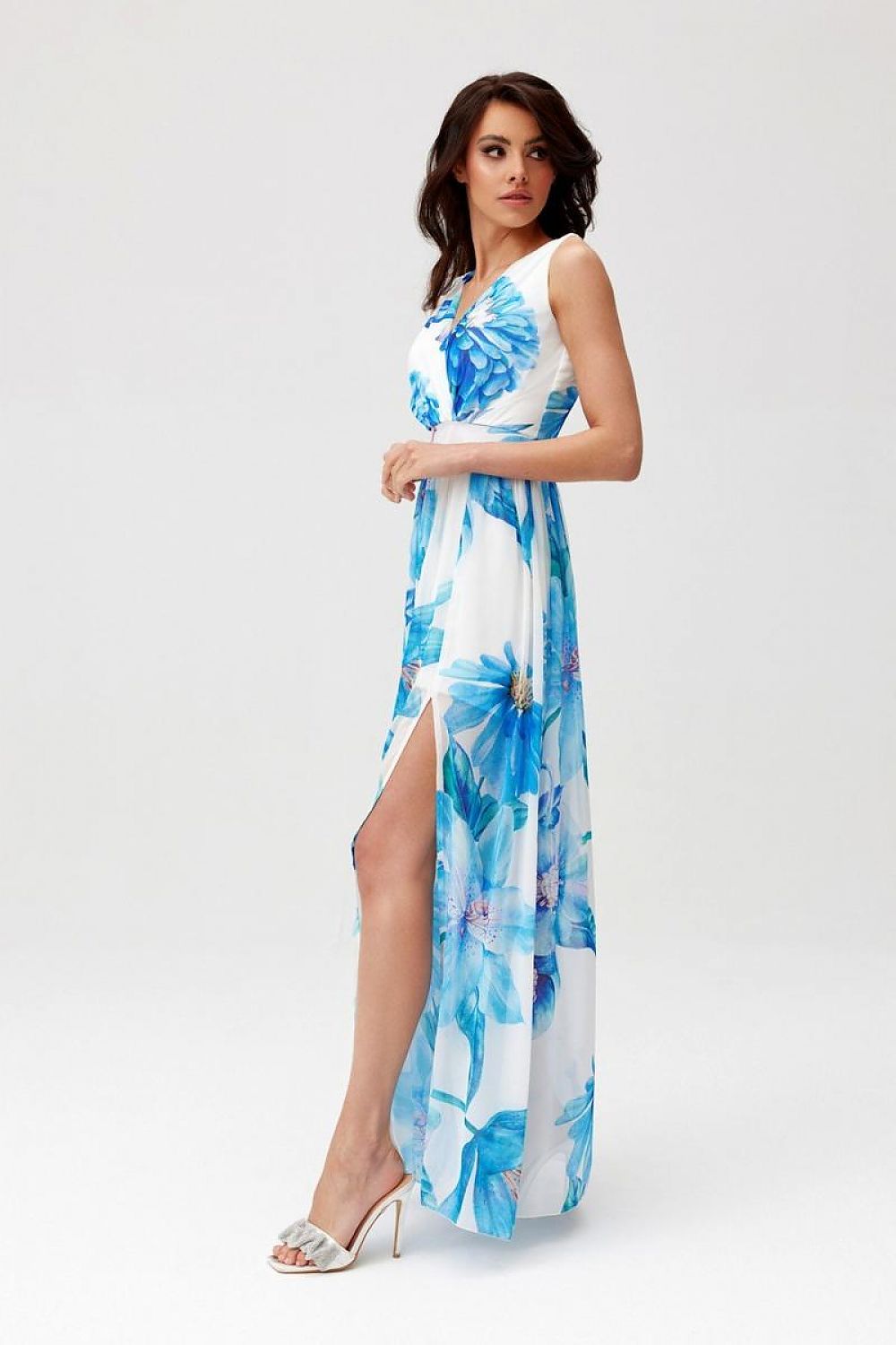 Roco Fashion Charlotte Patterned Chiffon Maxi Dress with Back Cutout