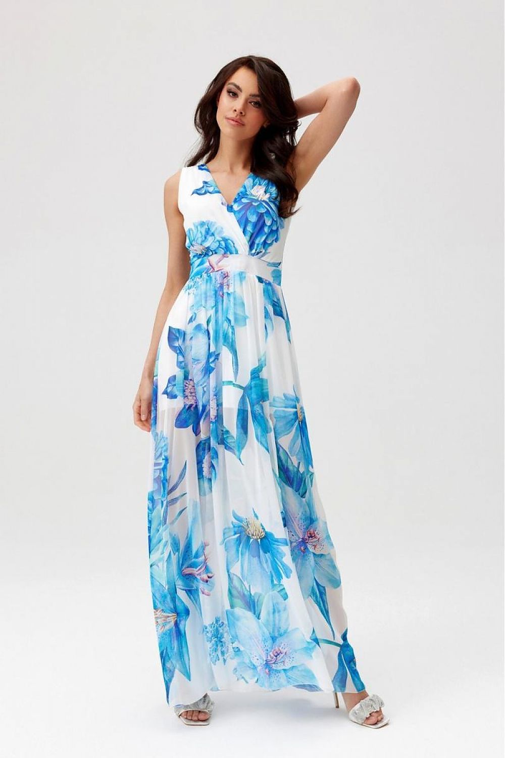 Roco Fashion Charlotte Patterned Chiffon Maxi Dress with Back Cutout