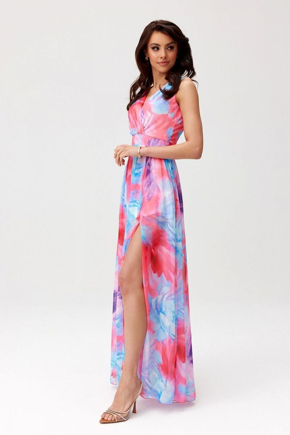 Roco Fashion Charlotte Patterned Chiffon Maxi Dress with Back Cutout