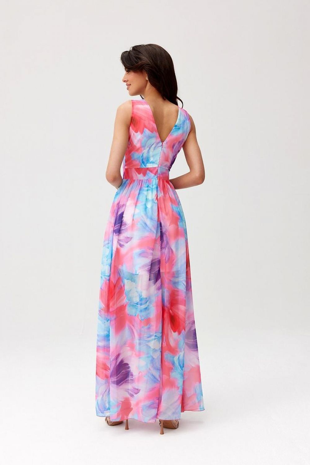 Roco Fashion Charlotte Patterned Chiffon Maxi Dress with Back Cutout