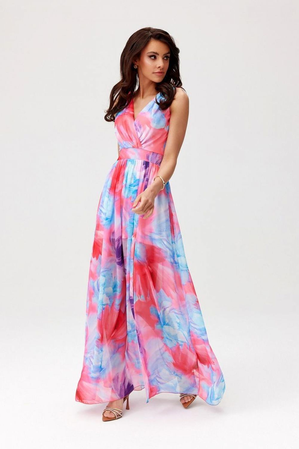 Roco Fashion Charlotte Patterned Chiffon Maxi Dress with Back Cutout