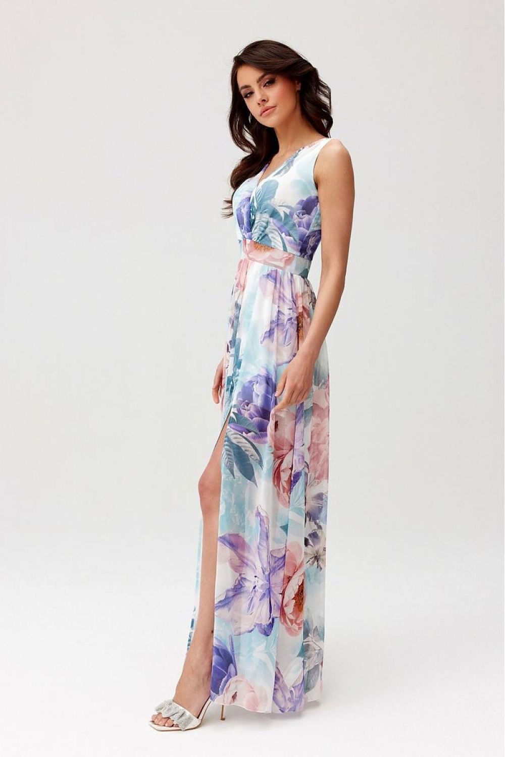 Roco Fashion Charlotte Patterned Chiffon Maxi Dress with Back Cutout