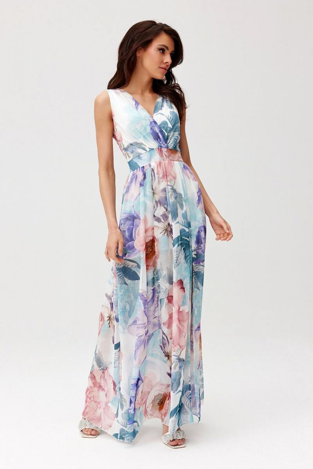 Roco Fashion Charlotte Patterned Chiffon Maxi Dress with Back Cutout
