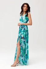 Roco Fashion Charlotte Patterned Chiffon Maxi Dress with Back Cutout