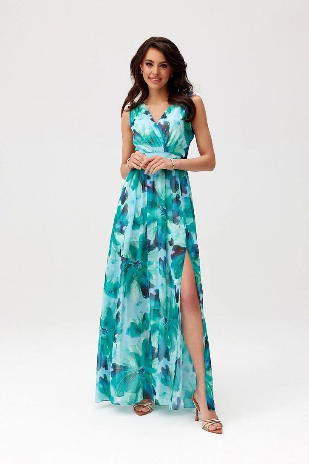Roco Fashion Charlotte Patterned Chiffon Maxi Dress with Back Cutout