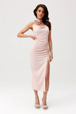Roco Fashion Maribel Rose Belt Ruched Waist Cocktail Evening Dress