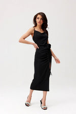 Roco Fashion Maribel Rose Belt Ruched Waist Cocktail Evening Dress