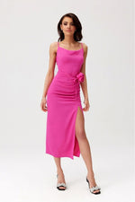 Roco Fashion Maribel Rose Belt Ruched Waist Cocktail Evening Dress