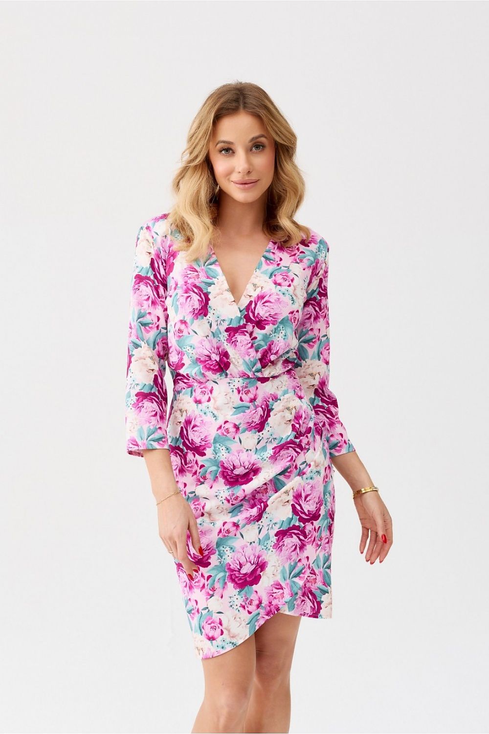 Roco Fashion Odetta Floral Print Envelope Neckline Mini Dress