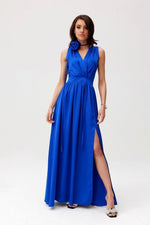 Roco Fashion Paloma Satin Maxi Cocktail Dress with Back Cutout blue 2