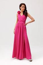 Roco Fashion Paloma Satin Maxi Cocktail Dress with Back Cutout pink