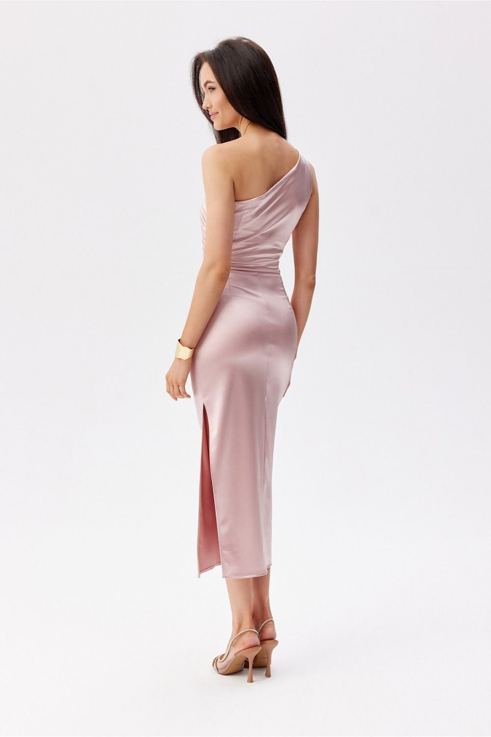Roco Fashion Satin One-Shoulder Midi Dress