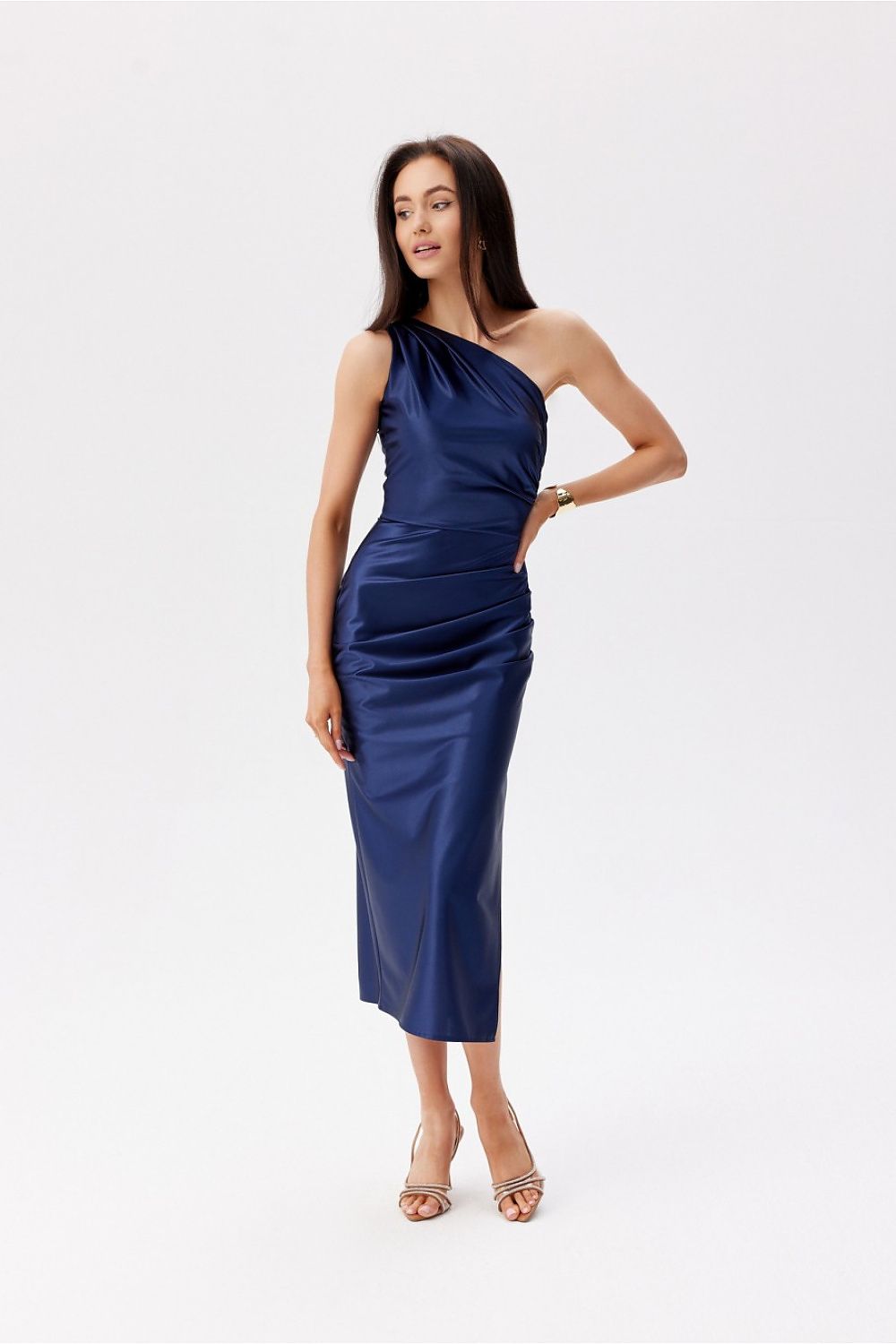 Roco Fashion Satin One-Shoulder Midi Dress